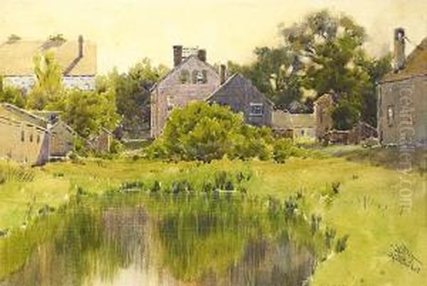 Nantucket Pondsurrounded By Houses Oil Painting by Hezekiah Anthony Dyer