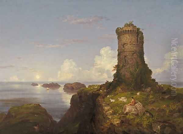 Italian Coast Scene with Ruined Tower Oil Painting by Thomas Cole