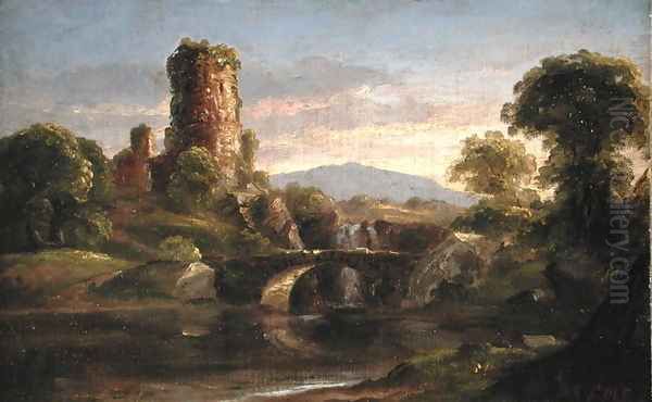 Castle and River Oil Painting by Thomas Cole