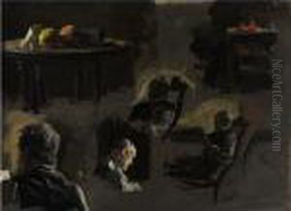 Group Of Sketches : Eakins' Father, Table With Oranges Oil Painting by Thomas Cowperthwait Eakins