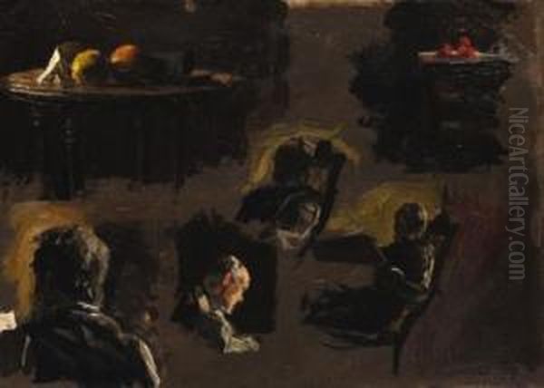 Group Of Sketches: Eakins' Father, Table With Oranges Oil Painting by Thomas Cowperthwait Eakins