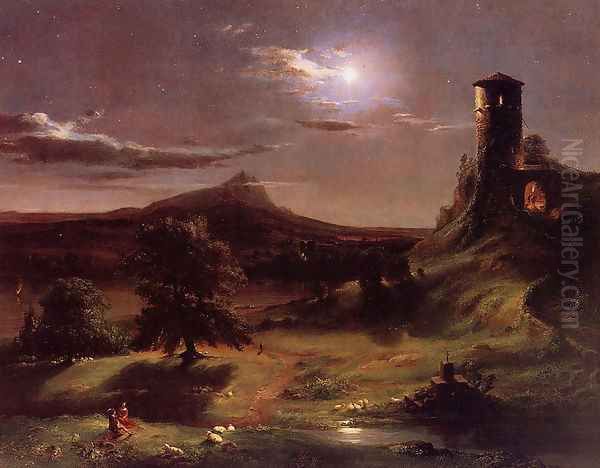 Moonlight Oil Painting by Thomas Cole