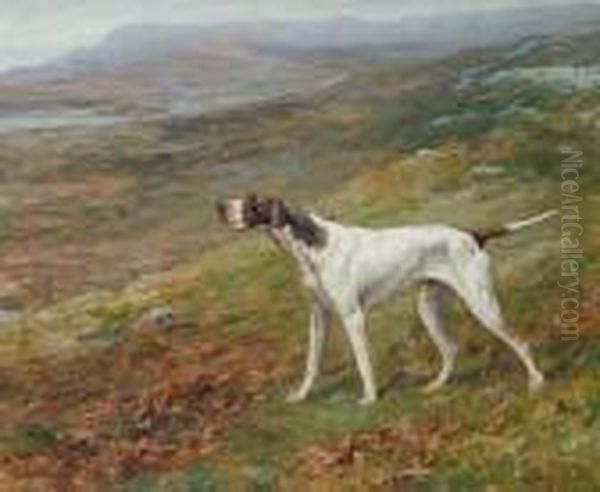 A Pointer On A Moor Oil Painting by Maud Earl