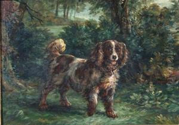 A Spaniel In A Landscape Oil Painting by Maud Earl