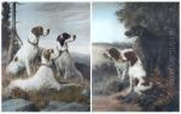 A Retriever And Spaniels Oil Painting by Maud Earl