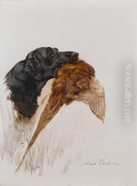 Retriever With Game Oil Painting by Maud Earl