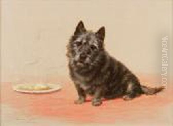 Suppertime; A Scottish Terrier Oil Painting by Maud Earl