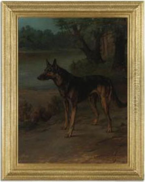 A German Shepherd At Guard Oil Painting by Maud Earl