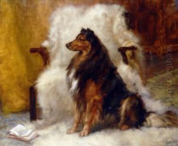 Champion Beauty, A Rough Collie On A Sheep Skin Rug Oil Painting by Maud Earl