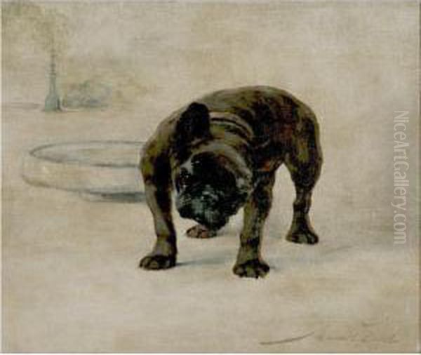 Champion Dinette, A French Bull Dog Oil Painting by Maud Earl