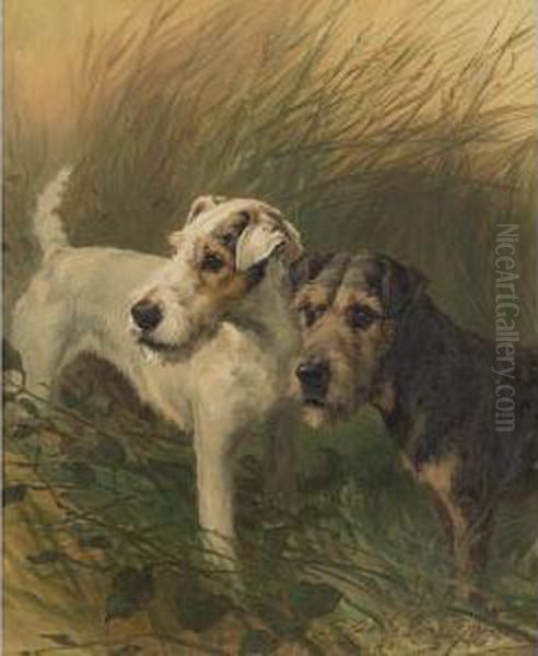 Two Sealyham Dogs Oil Painting by Maud Earl