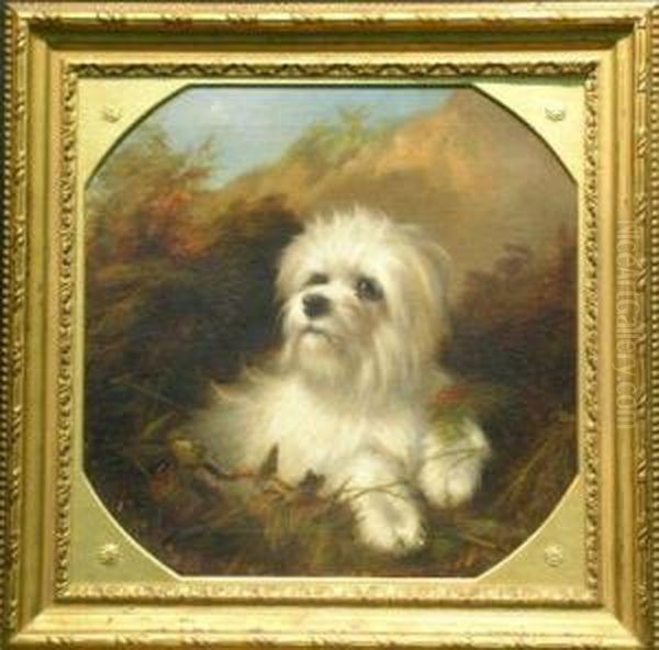 Terrier In A Landscape Oil Painting by Thomas William Earl