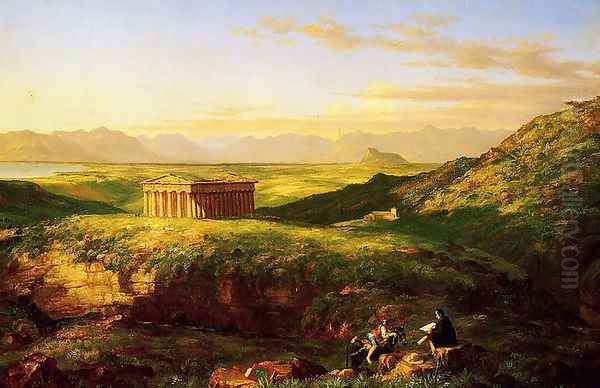 The Temple of Segesta with the Artist Sketching Oil Painting by Thomas Cole