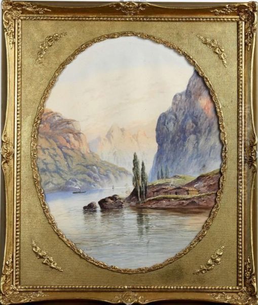 Fjordlandskap Med Batar Oil Painting by Edwin Earp