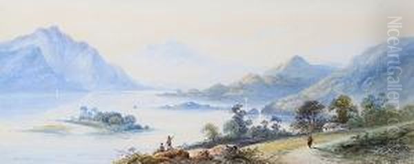 Extensive Lake Landscape 'edwin Earp' Oil Painting by Edwin Earp