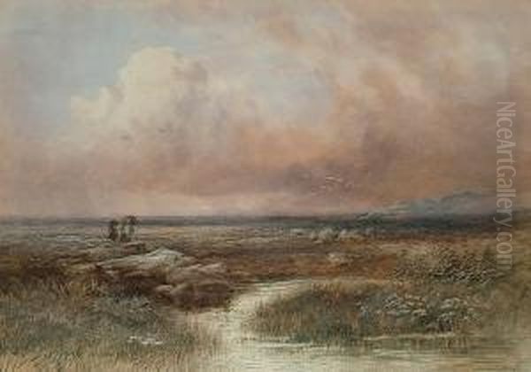 Figures In A Moorland Landscape Oil Painting by Edwin Earp