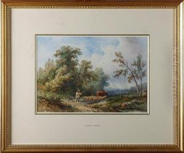 Shepherd With Sheep And Cow Oil Painting by Henry Earp