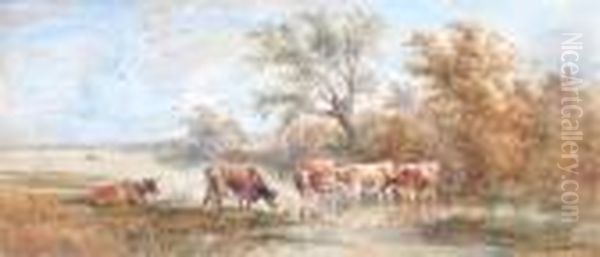 Cattle Watering Oil Painting by Henry Earp