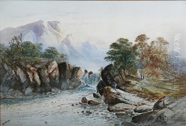 Fishing In The Highlands Oil Painting by Henry Earp