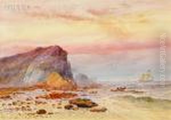 The Rocky Coast At Sunset Oil Painting by Henry Earp