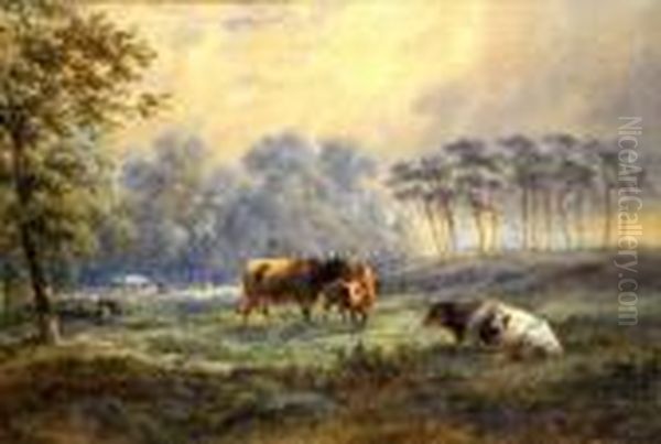 Landscape With Cattle Oil Painting by Henry Earp