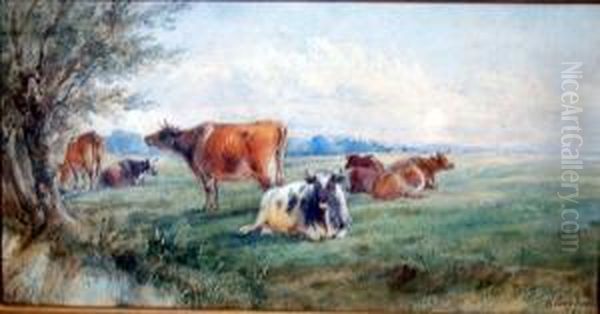 Cattle Beside A Stream Oil Painting by Henry Earp