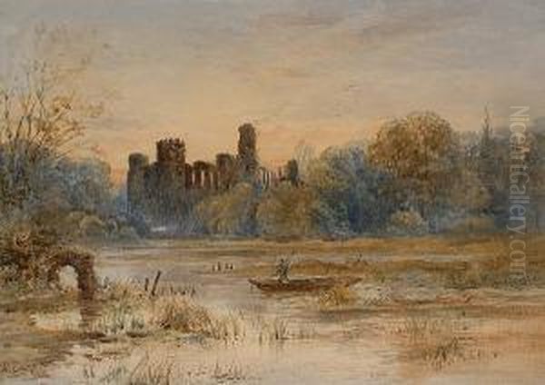 A Ruined Abbey At Dusk. Oil Painting by Henry Earp