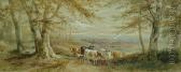 Droving Cattle Oil Painting by Henry Earp