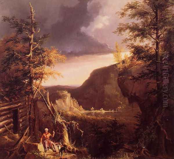 Daniel Boone Sitting at the Door of His Cabin on the Great Osage Lake, Kentucky Oil Painting by Thomas Cole