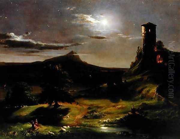 Landscape (Moonlight), c.1833-34 Oil Painting by Thomas Cole