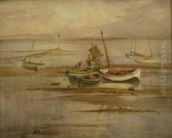 Fishing Boats At Low Tide Oil Painting by Walter Eastwood