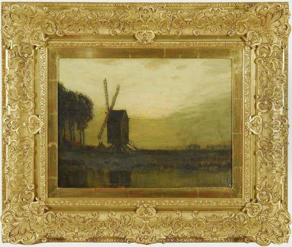 Belgian Windmill Oil Painting by Charles Warren Eaton