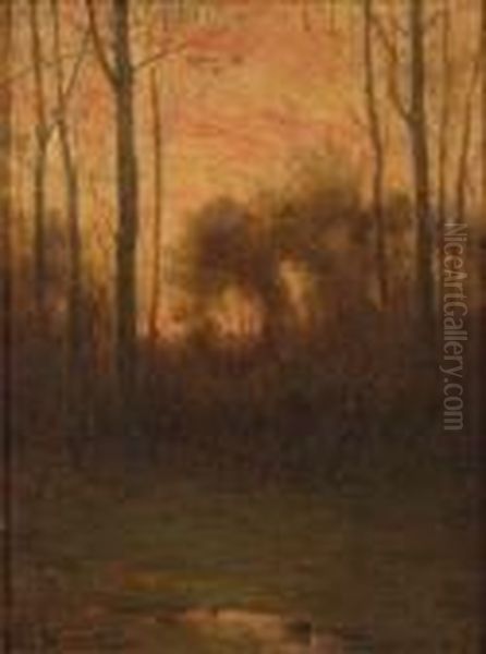 Woodland Landscape At Sunset Oil Painting by Charles Warren Eaton