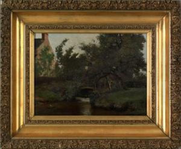 Landscape With House And Bridge Oil Painting by Charles Warren Eaton