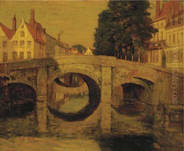 View Of Pont Augustin, Bruges Oil Painting by Charles Warren Eaton