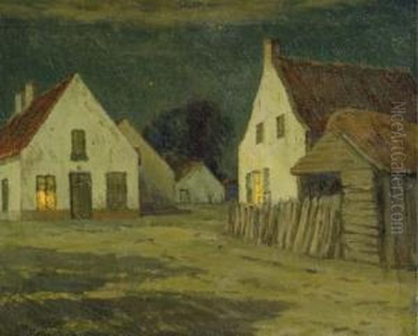 Farmhouses Under Moonlight Oil Painting by Charles Warren Eaton