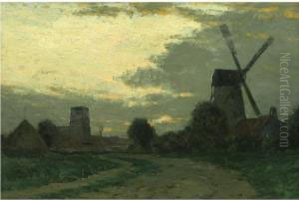 A Belgian Farm Oil Painting by Charles Warren Eaton