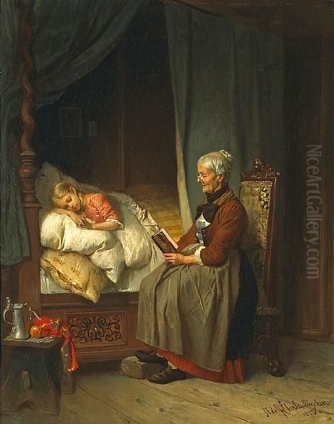 Grandmother's Bedtime Story Oil Painting by Adolf Eberle