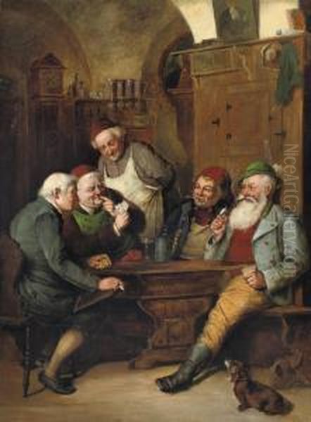 Beim Kartenspiel: Playing Cards Oil Painting by Adolf Eberle