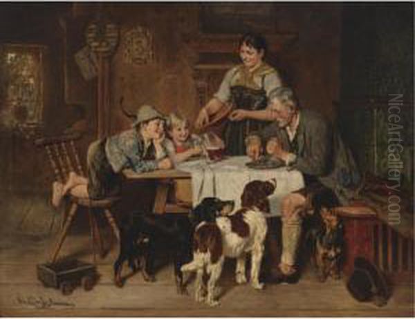 Papa's Dinner Oil Painting by Adolf Eberle