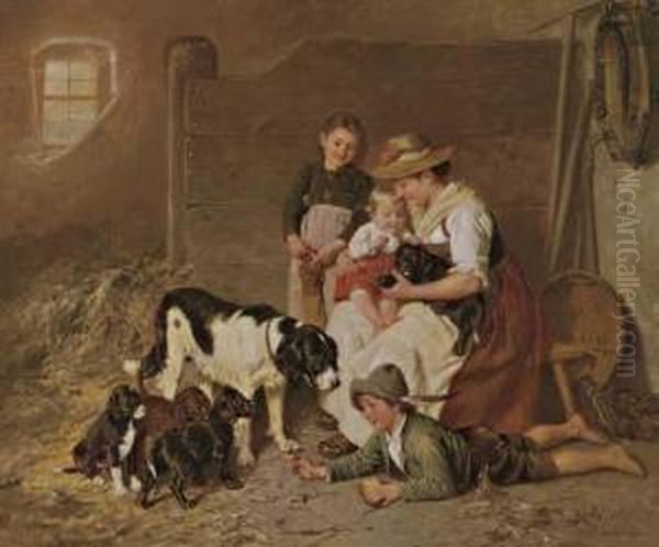 The New Puppies Oil Painting by Adolf Eberle