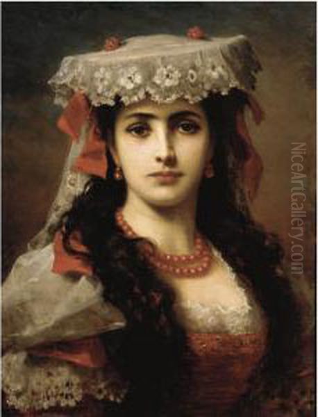 Portrait Of A Young Spanish Woman Oil Painting by Anton Ebert