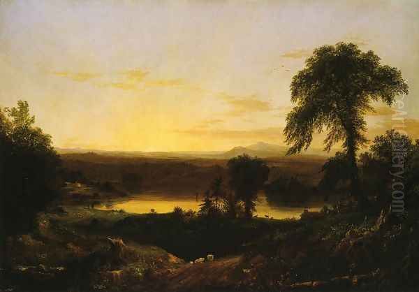 Summer Twilight: A Recollection of a Scene in New England Oil Painting by Thomas Cole