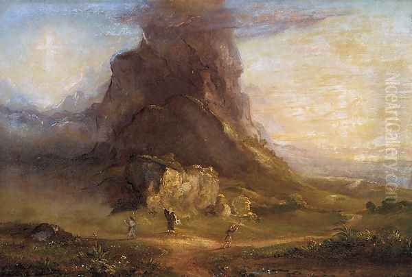 The Cross and the World: Study for 'Two Youths Enter Upon a Pilgrimage - One to Cross the Other to the World Oil Painting by Thomas Cole