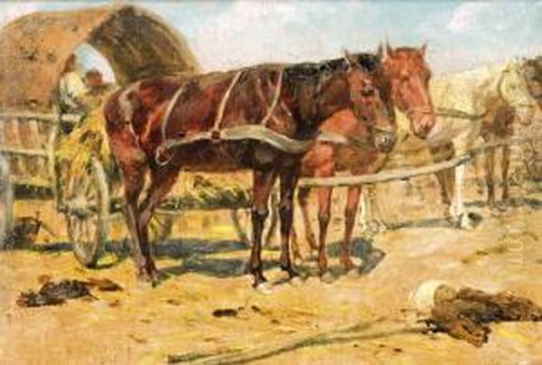 Lovasszekerek Oil Painting by Lajos Deak Ebner