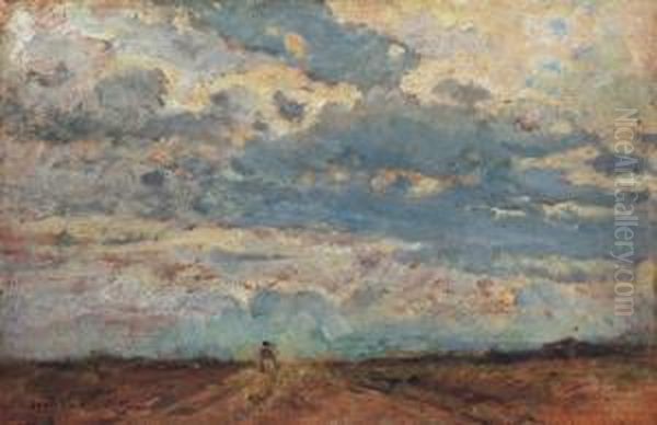 Under Wreathing Clouds Oil Painting by Lajos Deak Ebner