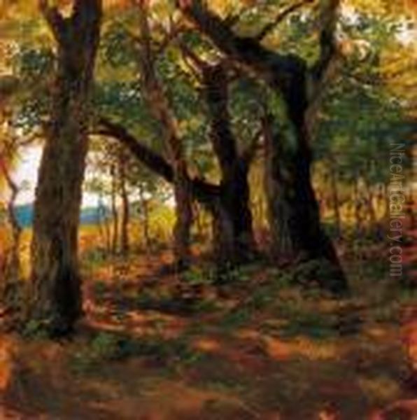 Sunlit Grove Oil Painting by Lajos Deak Ebner