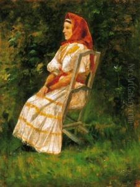 In The Garden Oil Painting by Lajos Deak Ebner