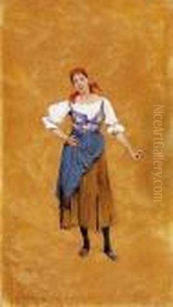 Flirtish Girl Oil Painting by Lajos Deak Ebner