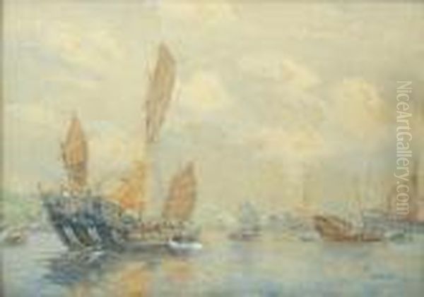 Hongkong Junk Oil Painting by Kerr Eby